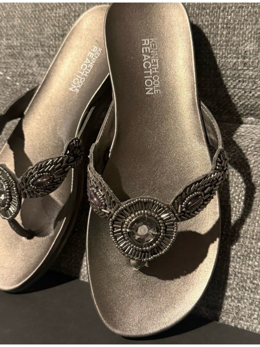 Kenneth Cole Reaction Women's Charcoal Gray Jeweled Thong Sandals
